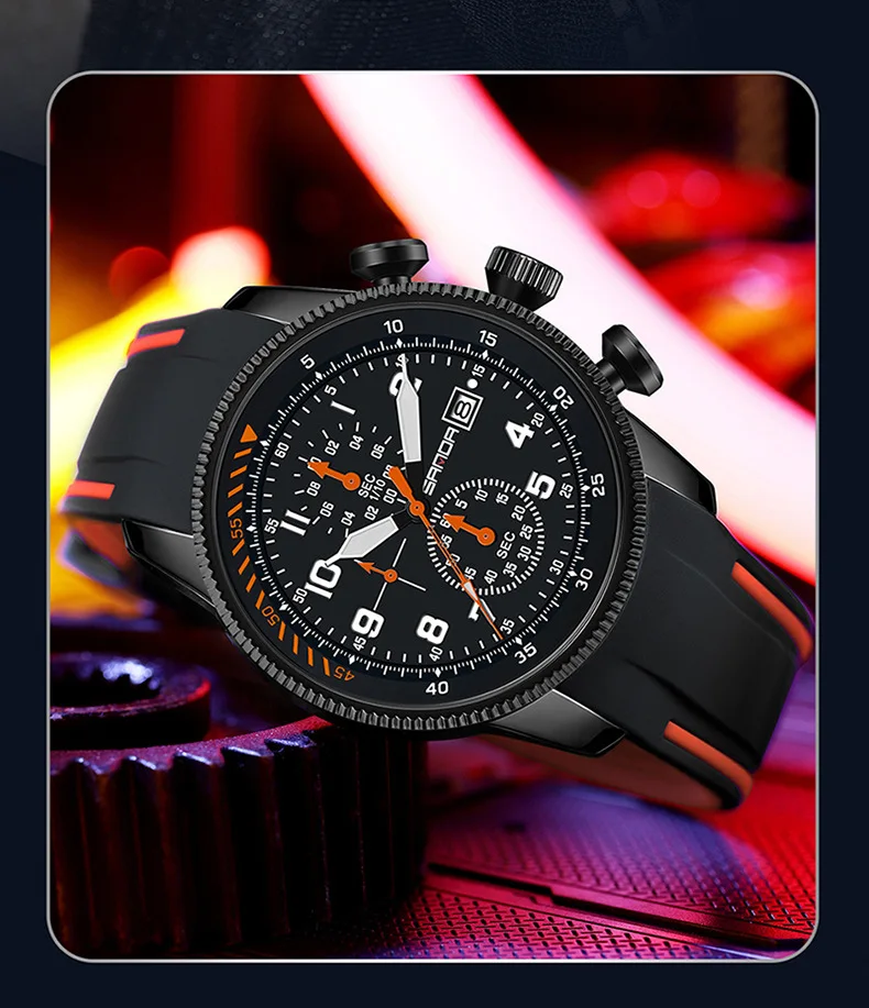 Sanda-Reloj de pulsera para hombre, accesorio de pulsera resistente al agua con múltiples funciones, 4 esferas, correa de silicona suave, movimiento de cuarzo japonés, 5507