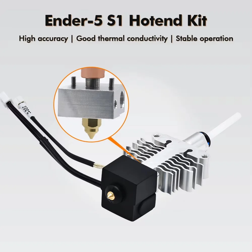 Ender 5 S1 Hotend Kit Silver Metal Titanium Alloy+Copper Throat High Temperature Resistance/Fast Printing Printer Part