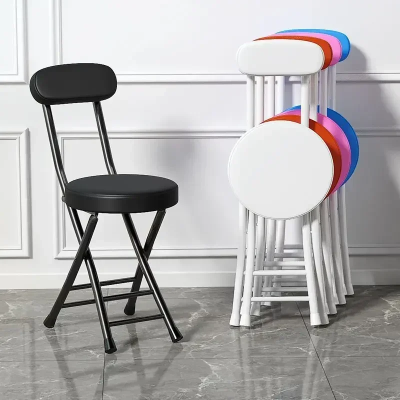 Home Leather Folding Chair, Easy Storage Leather Dining Table Stool, Mazza Small Round Stool, Simple Stool with Backrest