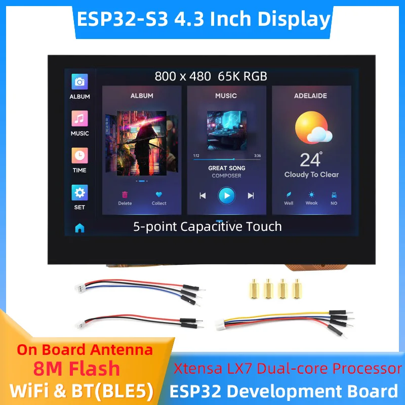 

ESP32-S3 4.3 Inch Display Development Board Capacitive Touch Screen 800×480 LCD LX7 Dual-core Processor 8M Flash WiFi Bluetooth