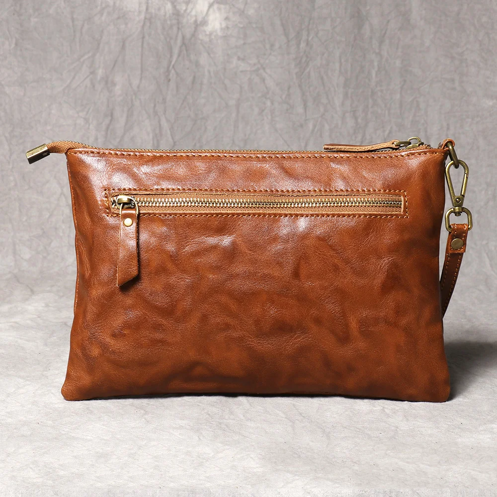 LUOKIR New Vintage Handmade Genuine Leather Men's Clutch Bag Fashion Women's Bag Large Capacity Cowhide Document Wristlet