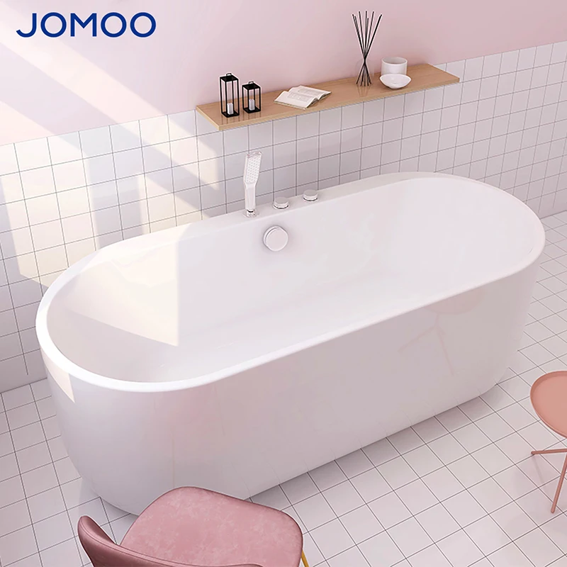 

Adult Bathtub Super Thin Acrylic Oval Shape With Drainer & Shower Faucet Soaking Apartment Home Hotel Use