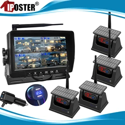 IPoster-Digital Wireless Car Rear View Monitor, DVR Recording, Standby Mode, Solar Panel, Magnetic Base, 7