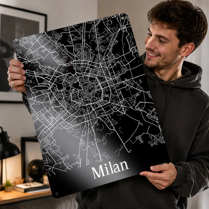Milan Printed Posters Customized Metal Sign Premium Geographic Cityscape Graphic Wall Art For Living Room Library And Admirers