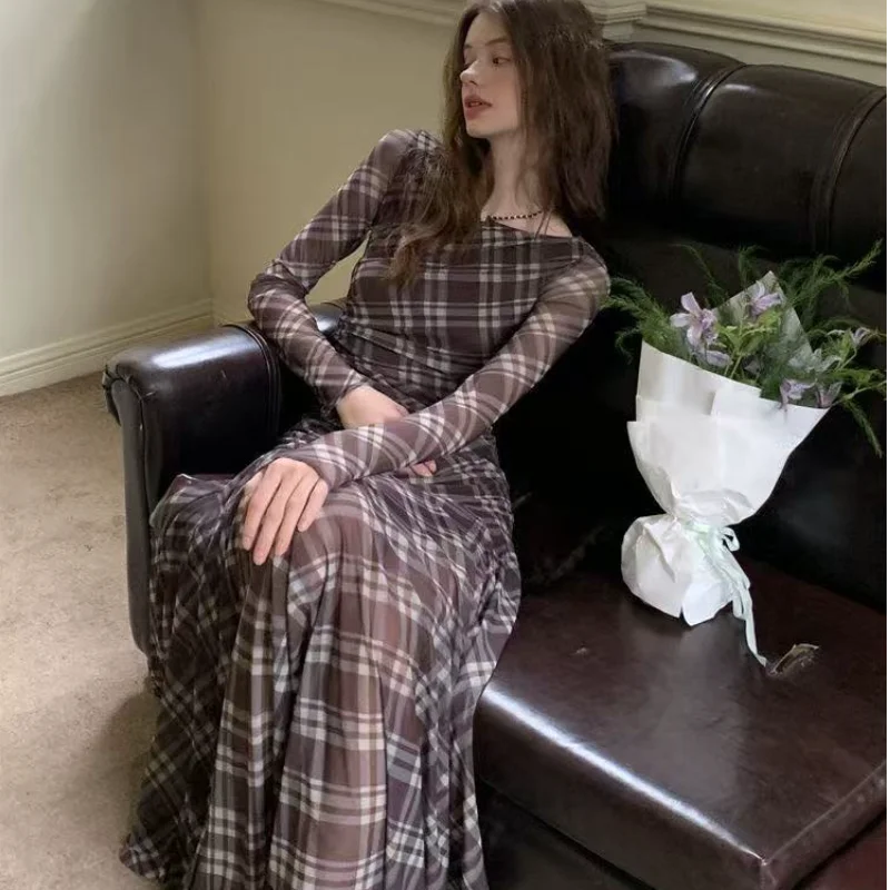 Ele منقوشة طويلة Sve Dr المرأة الخريف جديد Sle التخسيس ميدي الدكتور عالية الخصر ركاب Sle ألياف البوليستر