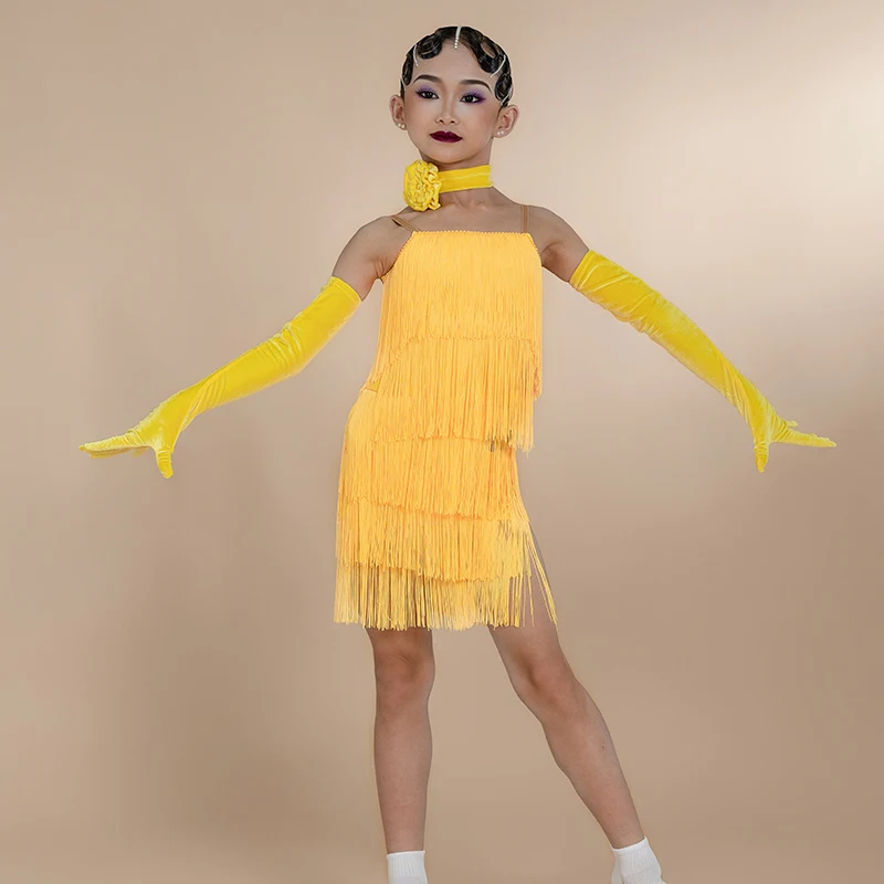 New Latin Dance Dress For Girls Sexy Fringed Dress Chacha Rumba Tango Practice Clothes Children Latin Performance Wear DN16518