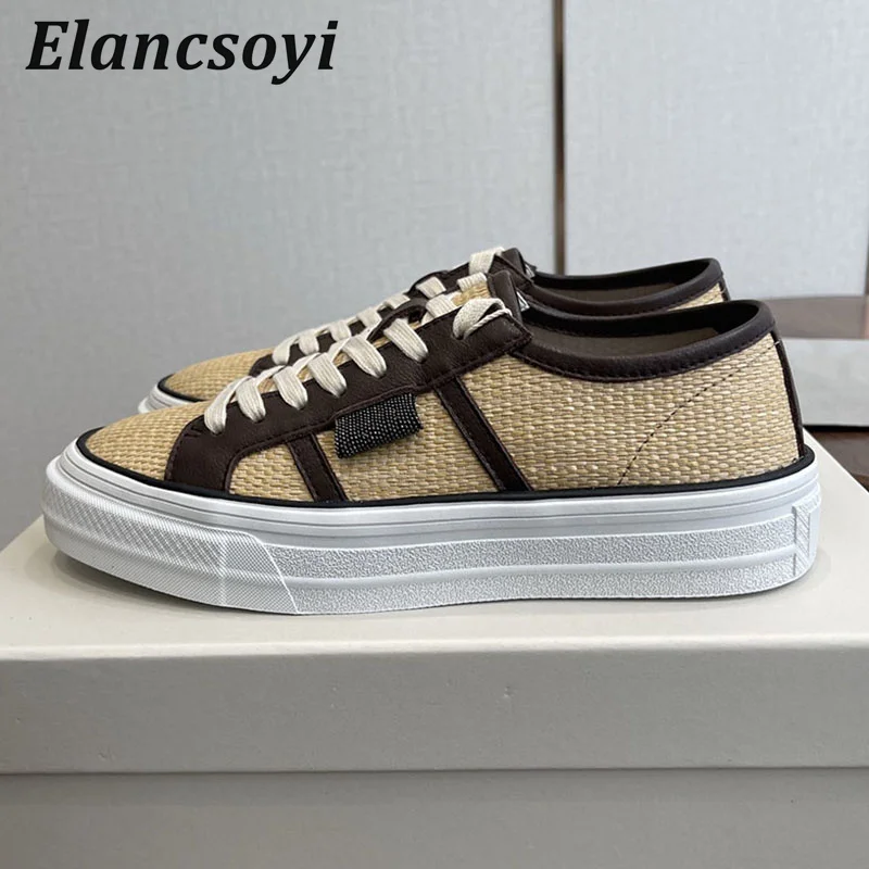 Board Shoes Women's Weave Lace Up Breathable Sneakers String Bead Flat Shoes Spring Summer Thick Bottom Casual Shoes 2026