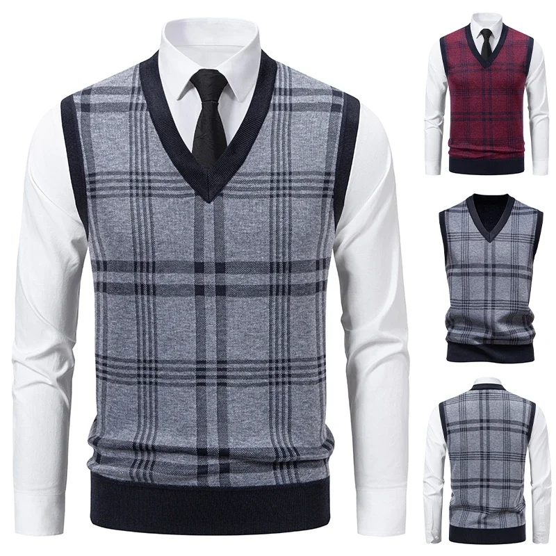 

Мужской вязаный свитер с v-образным вырезом, теплый осенне-зимний свитер с ромбовидной сеткой, витой цветок, повседневный модный универсальный вязаный топ