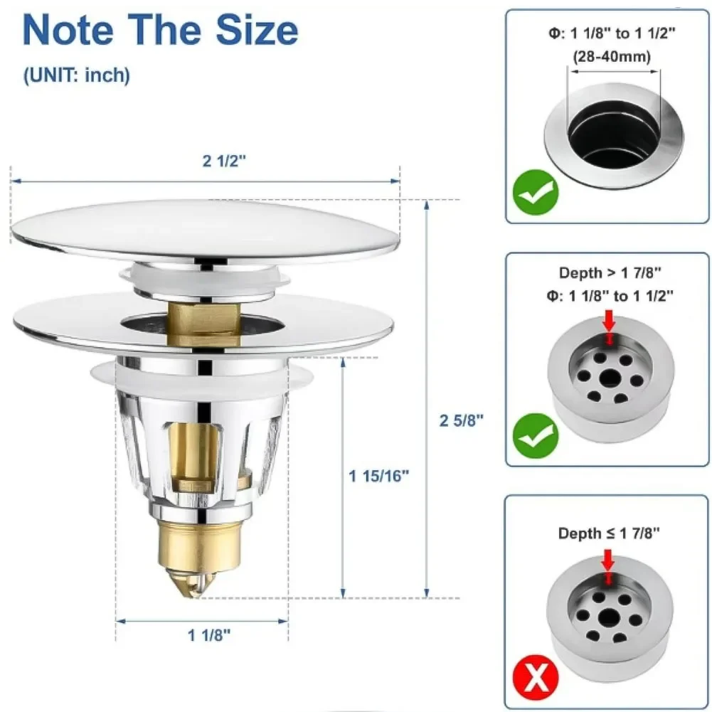 Washbasin  Leak Plu-g Pop-Up Sink Stopper Sink Drain Valve Kitchen Filter Drain Valve Press Type Deodorizing Filter Plu-g