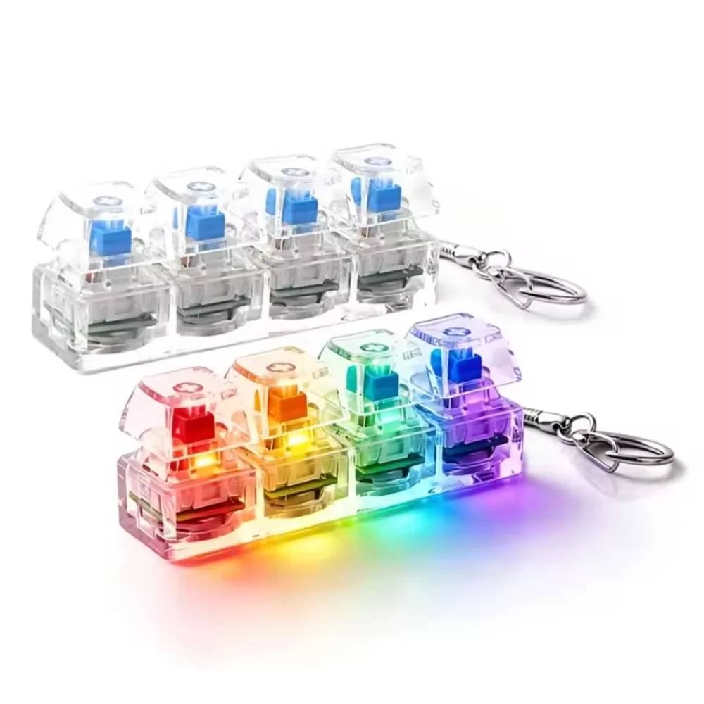 Light Up 4 Keys Finger Keyboard Keycap Stress Relief Fidget Toy Keychain Key LED Button Pinch Tester Office Desk Accessory