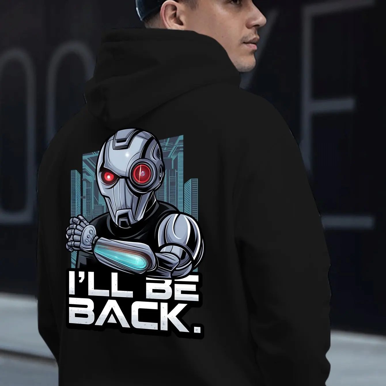 

Мужская толстовка с капюшоном из фильма «Терминатор» с культовым принтом на спине и повседневная толстовка в стиле уличного стиля «Т-800 Арнольда Шварценеггера»