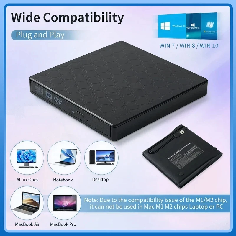 

Brushed Texture External Optical Drive, USB3.0 Portable DVD CD Burner, Ultra Slim External Disc Drive Recorder for Laptop Deskto