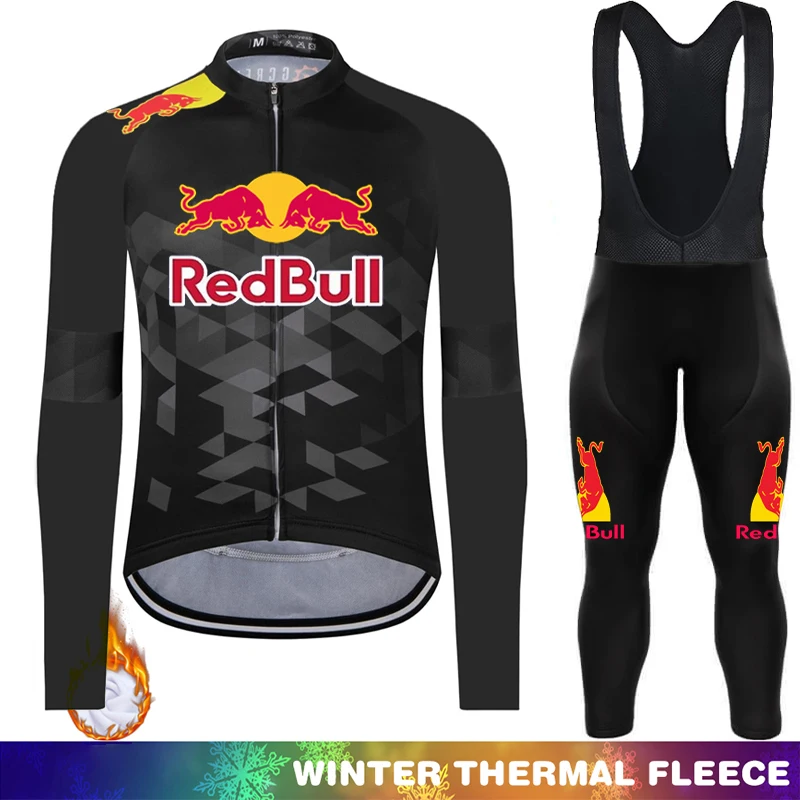 

Велоспорт Термальный трикотаж Мужская рубашка RED BULL Зимние флисовые мужские куртки Одежда Mtb с длинным рукавом Униформа Брюки Джемпер Нагрудник Комплект велосипеда