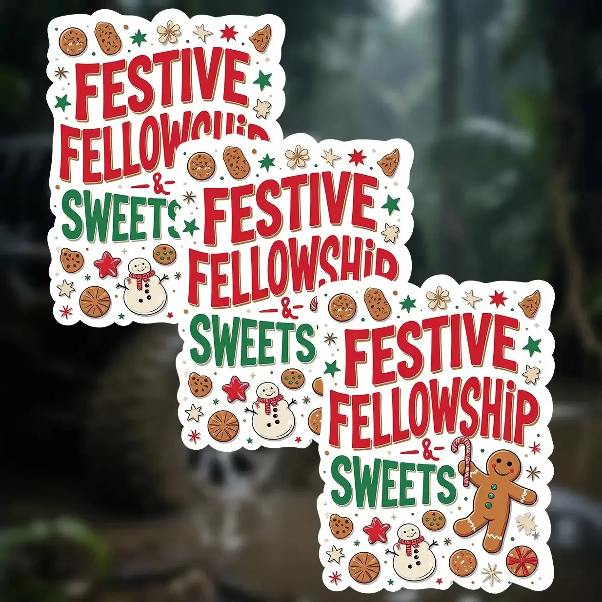 مجموعة ملصقات عيد الميلاد "3 قطع "الزمالية الاحتفالية والحلويات"، مثالية لنوافذ السيارة وأغطية الكمبيوتر المحمول، وإضافة عطلة حلوة #5