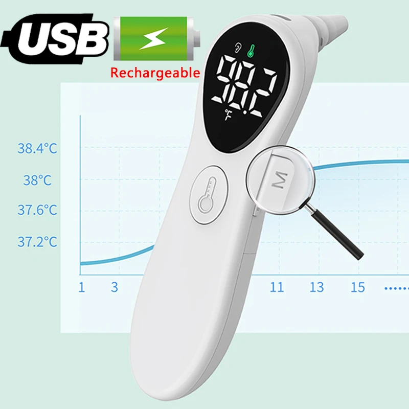 

Rechargeable Ear And Frontal Temperature Gun Infrared Electronic Thermometer High Precision Fever Alarm for Infants And Adults