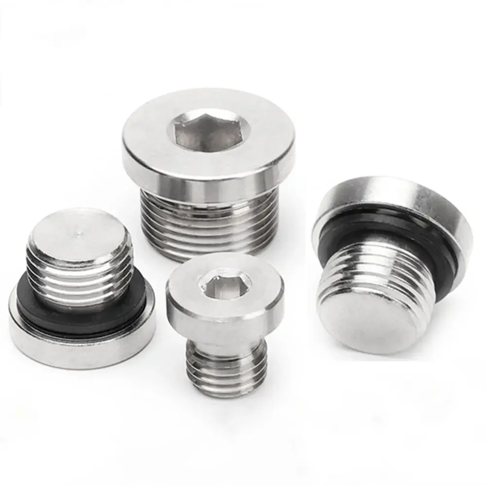 With ED Seal Ring 1/8" 1/4" 3/8" 1/2" 3/4" 1" 1-1/2" BSPP Male M8-M30 Metric SS304 Countersunk Plug Solid With Flange Hex Socket