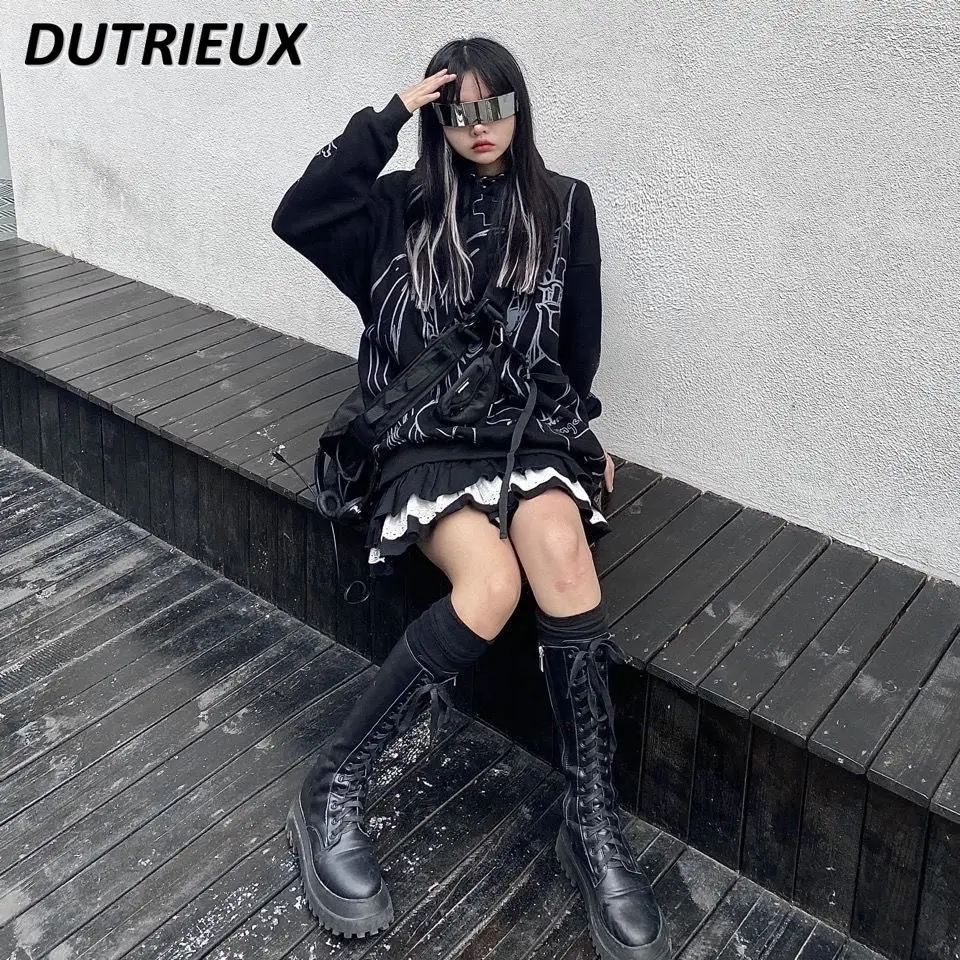 Japanese Style Sweet Girl Versatile Pleated Short Skirt Women's Y2k High-Waisted Anti-Exposure Lace Tiered-Ruffle Mini Skirts