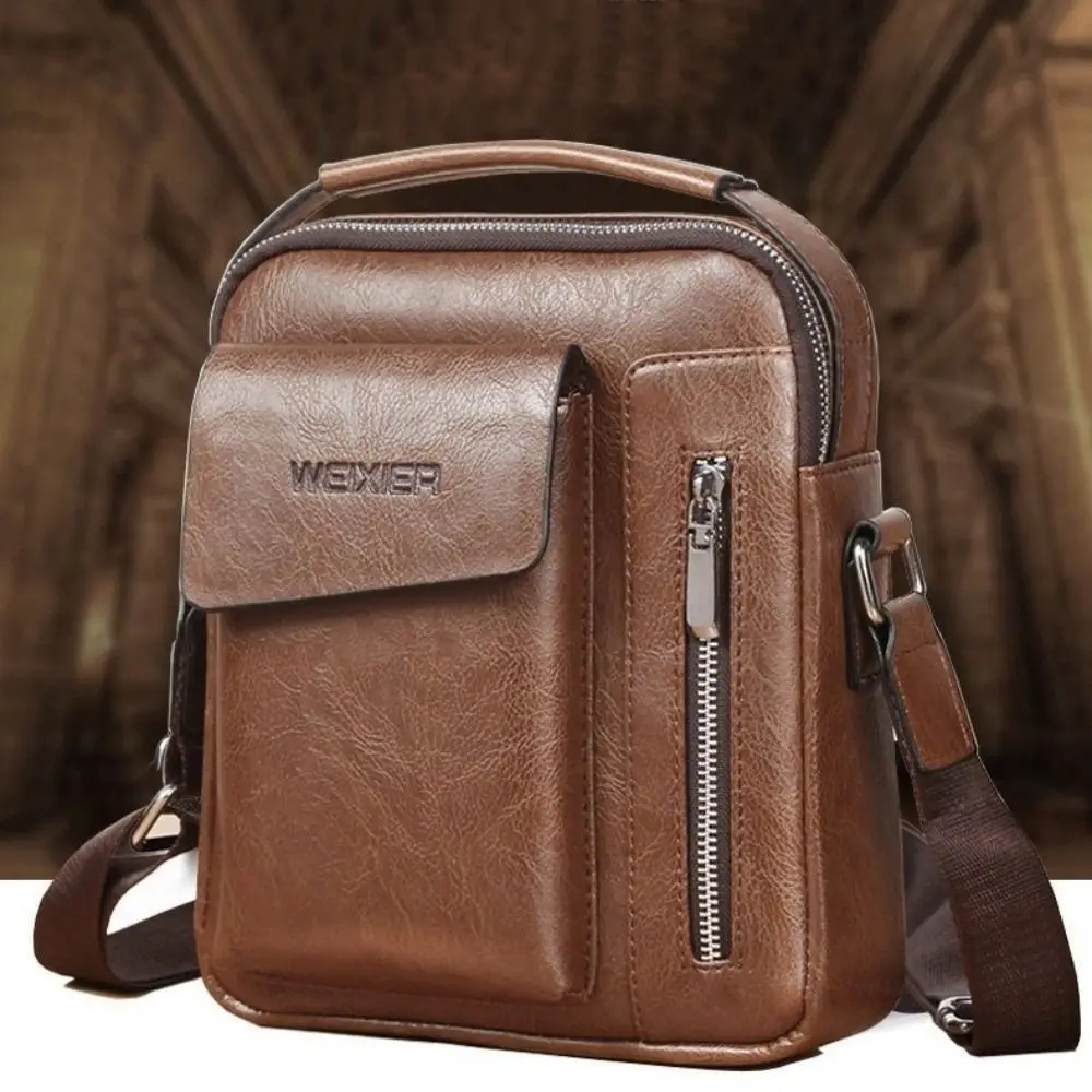 

PU Leather Shoulder Bag for Men Leisure Square Business Crossbody Tote Side Bag Large Capacity Male Messenger Handbag Wallet