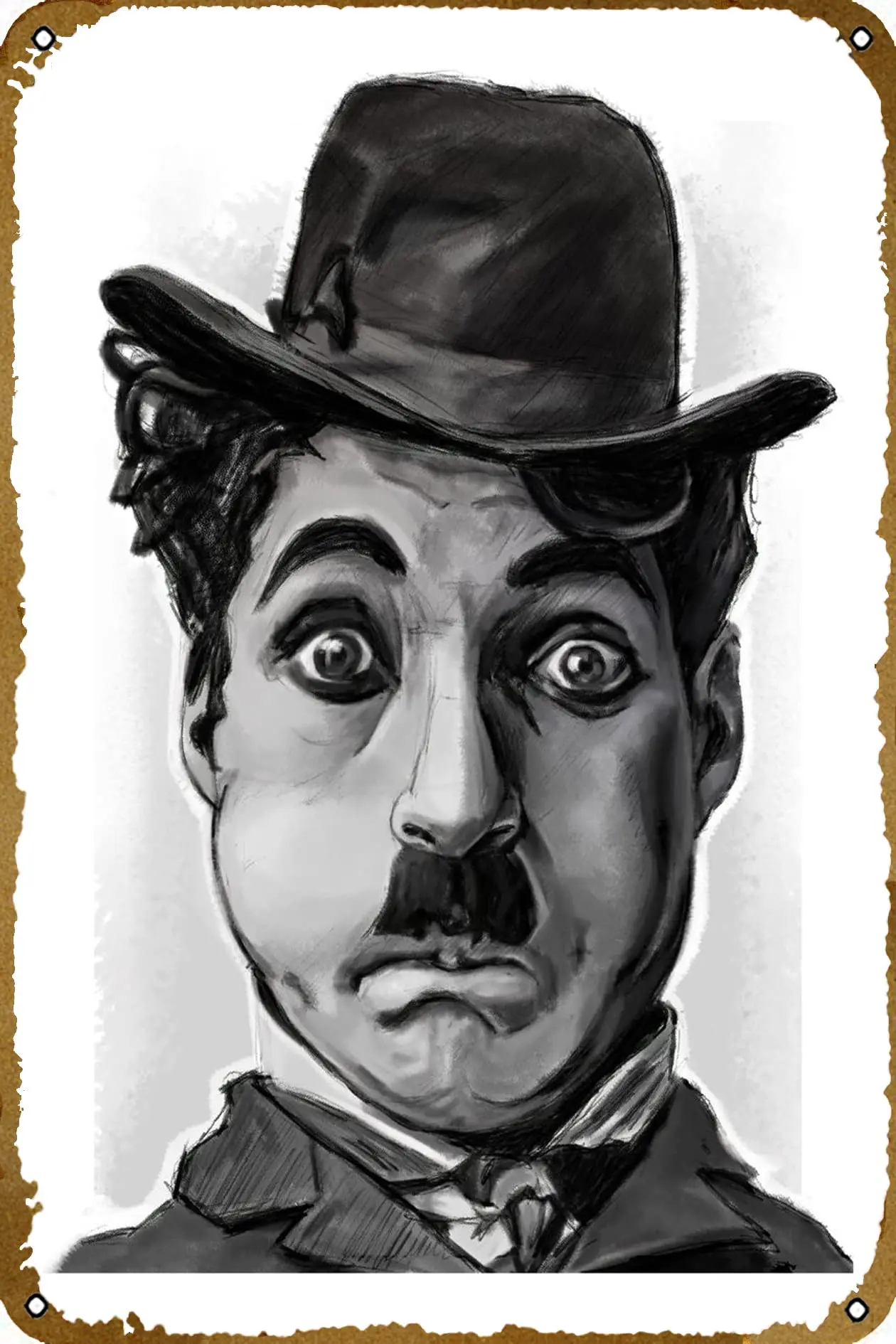 1PCS,Charlie Chaplin llustrated Movie Tin Sign Vintage Metal Sign for Men Women Plaque Wall Decor for Bar Pub Home Cafe