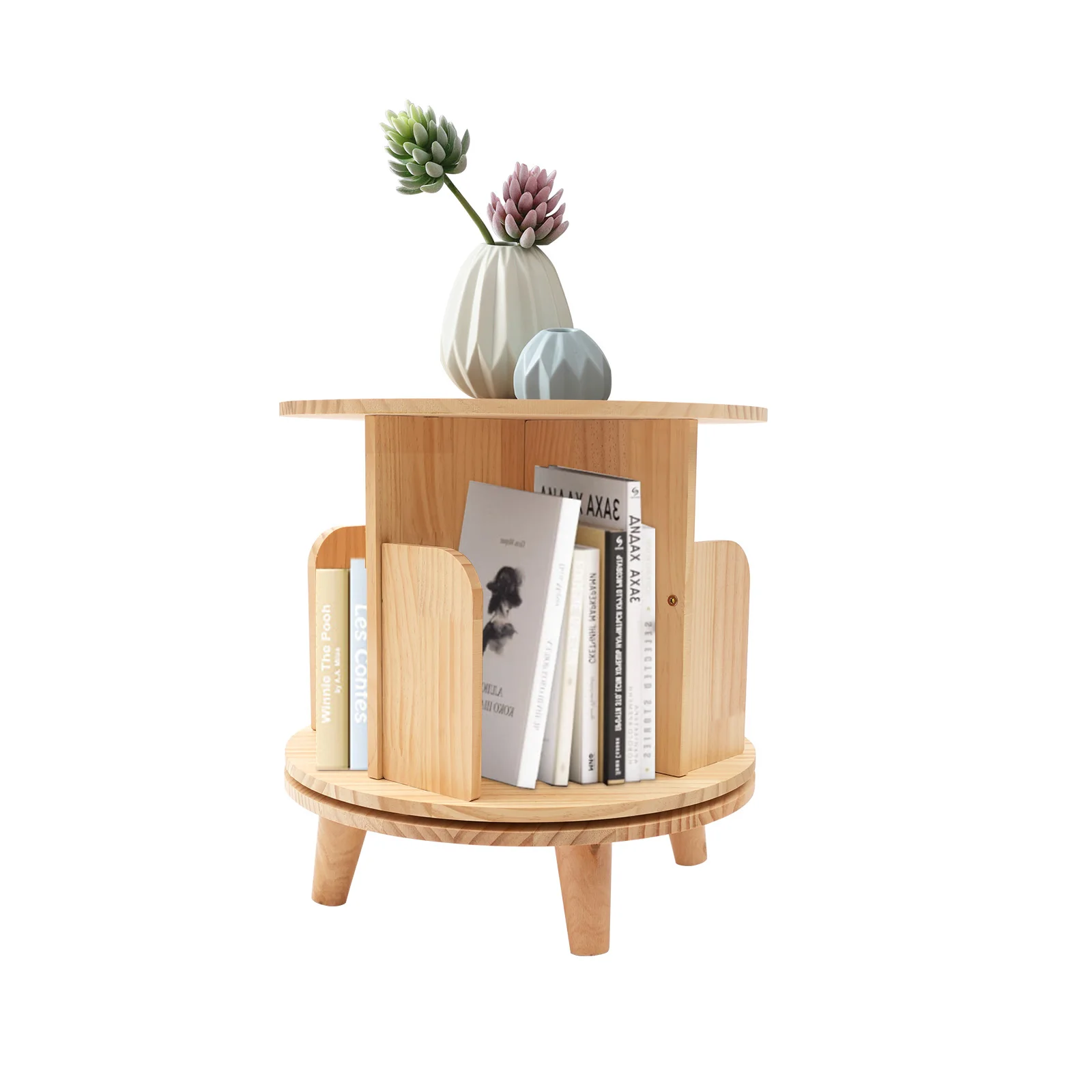

360° Wooden Bookshelf Display Floor Standing Bookcase Storage Rack for Kids&Adults Multi-Functional Bookshelf Organizer