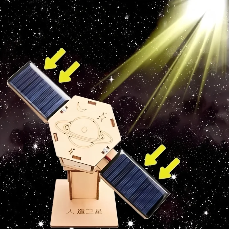 DIY Solar Powered Satellite Assembly Model, Solar Energy Physics Handcraft Kit, Novelty Tech Desktop Display Ornament for Hobby