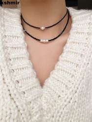 kshmirNew black crystal natural pearl necklace versatile niche design fashion girl clavicle chain women jewelry gift accessories