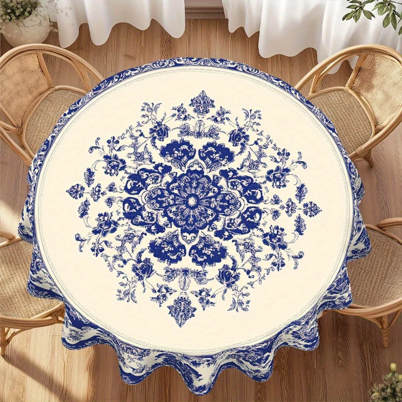 One blue tablecloth, featuring European classical design, with a size of 62.3 inches and made of 100% polyester material. yzb