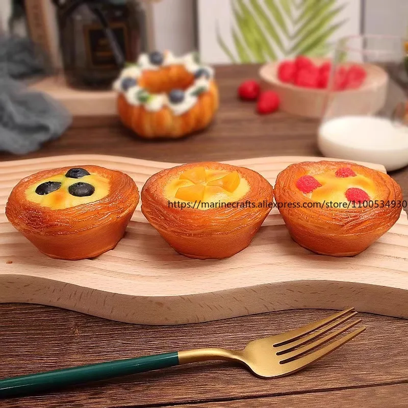 

3pcs Simulation food egg tart Portuguese tart model cake bread baking shop ornament window sample decoration shooting props