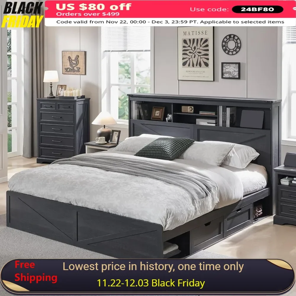 King Wood Bed Frame W/ 52