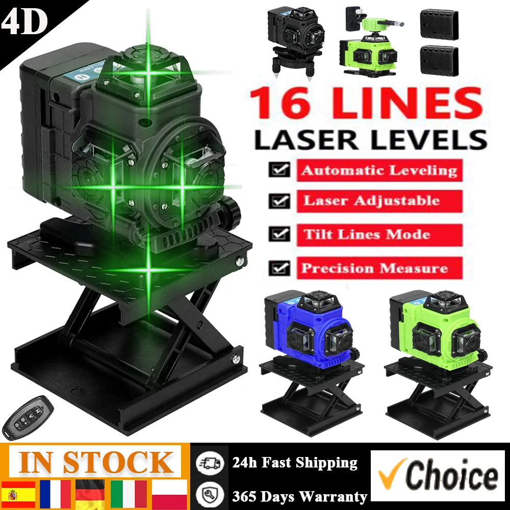 Multifunctional 16 Lines Green Light Laser Level 4D Self-leveling Machine Lithium Battery 360 Leveling Tool Ground Wall Sticker