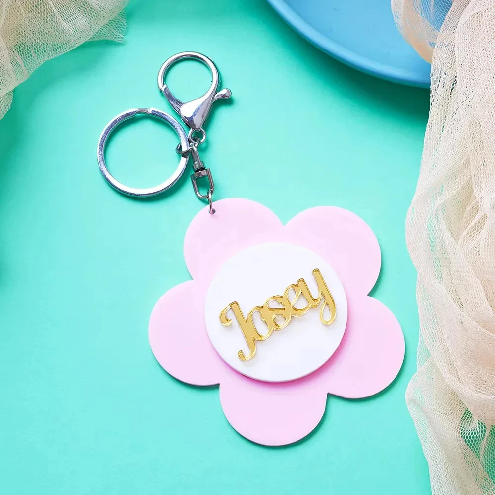 Flower Shape Customized Name Pendant Keychain, Gift