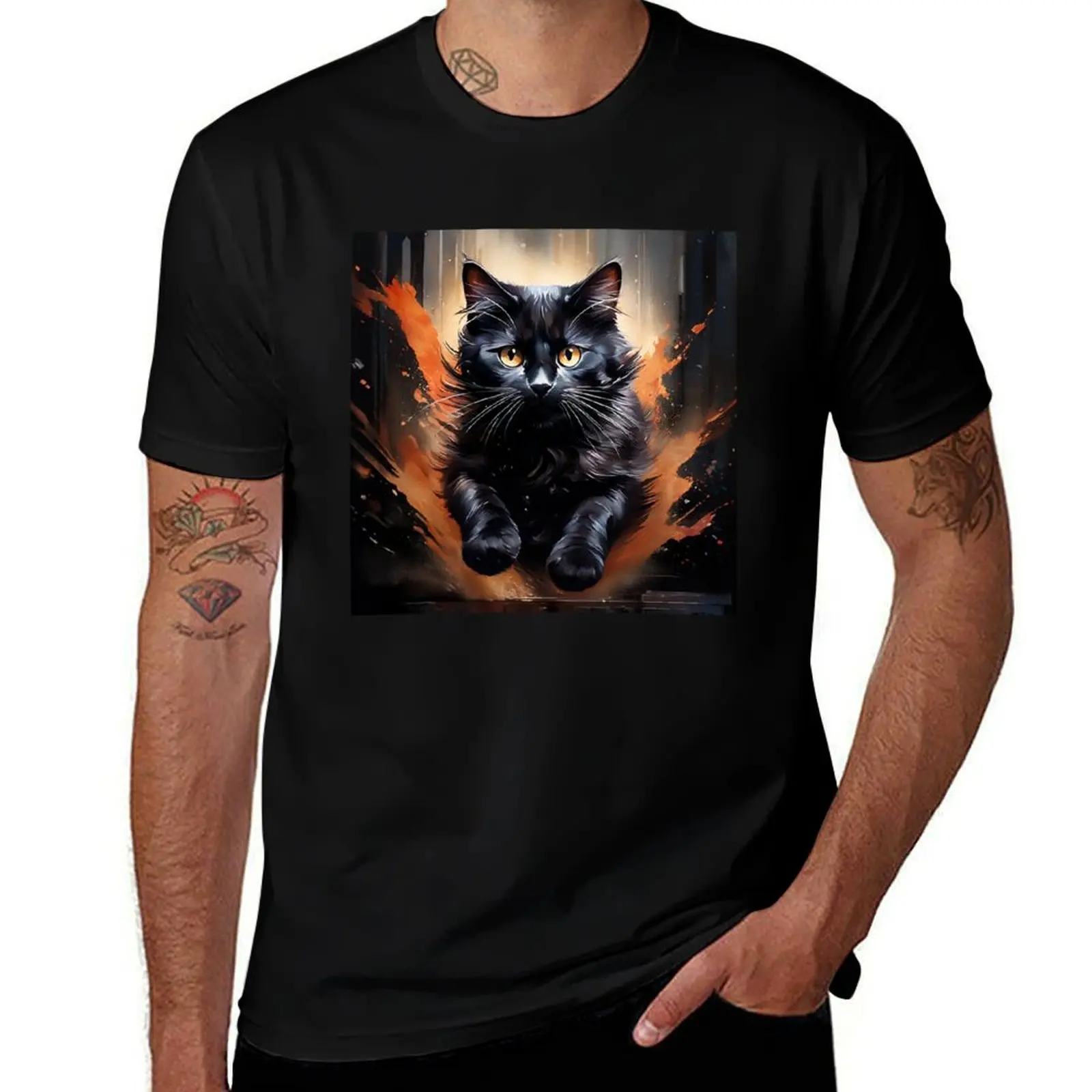 

Black Cat T-Shirt Aesthetic clothing Luxury man summer clothes mens vintage t shirts
