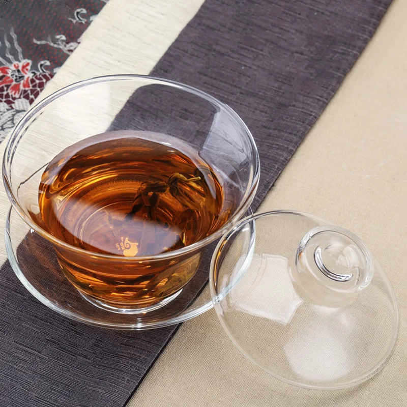 

Transparent Glass Cover Bowl New Style Traditional Chinese Teaware Cup with Lid and Saucer Top Grade Teacup Coffee Mug 160Ml