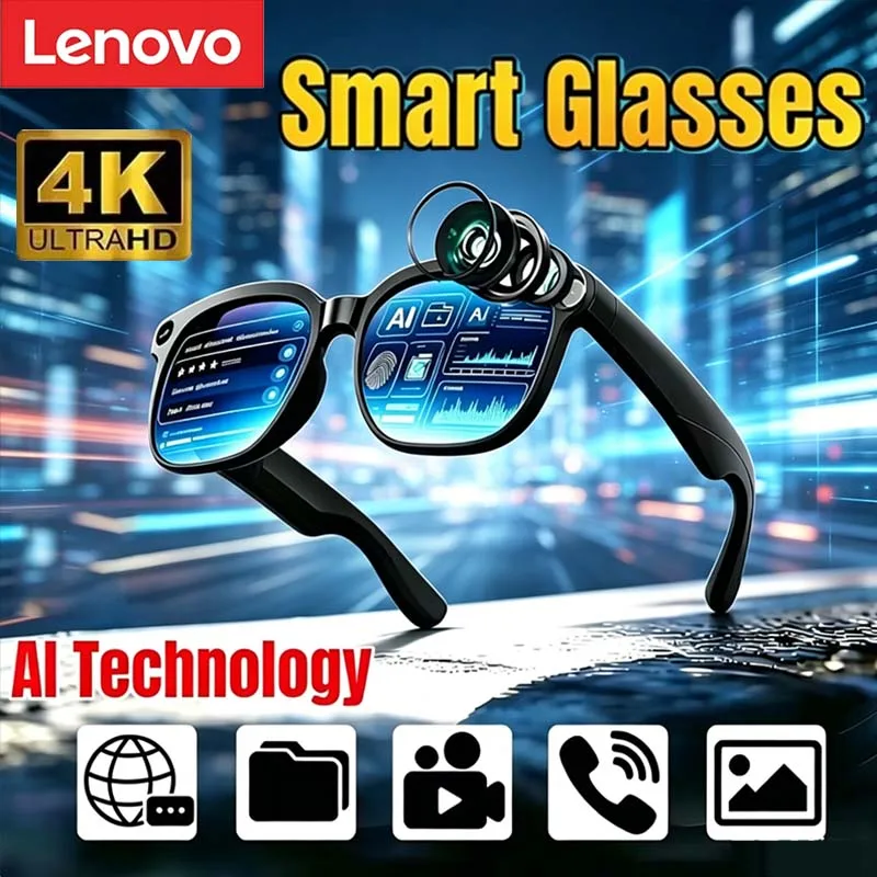 

Lenovo AI Smart Glasses 800W Pixel Anti Blue Light HD Camera Video Bluetooth Call Real-time Translation Live Streaming Glasses