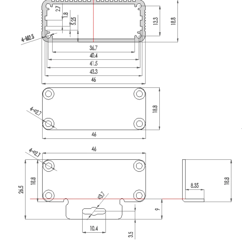 Aluminum profile  aluminum box circuit board  with heat sink lightweight shell 60x46x19mm