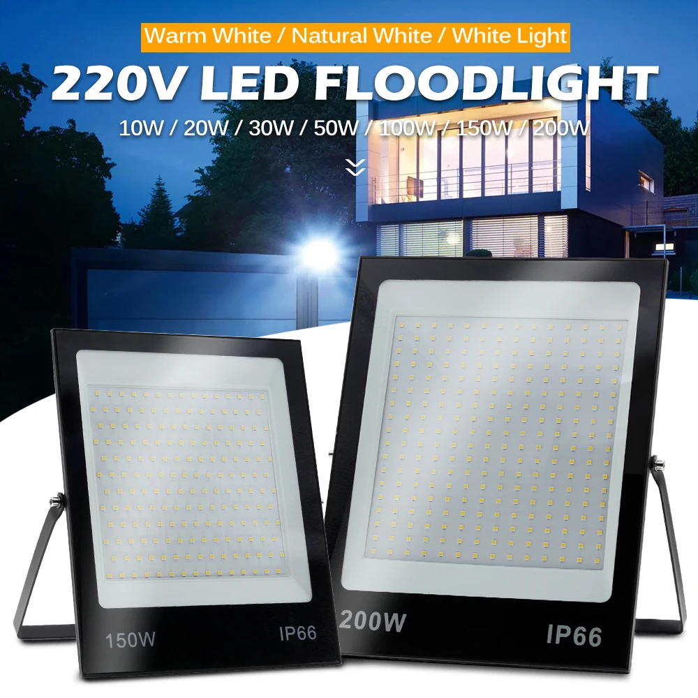 

LED Flood Light AC220V 50W 100W 150W 200W High Brightness IP66 Waterproof Outdoor Lighting Reflector Spotlight Wall Floodlights