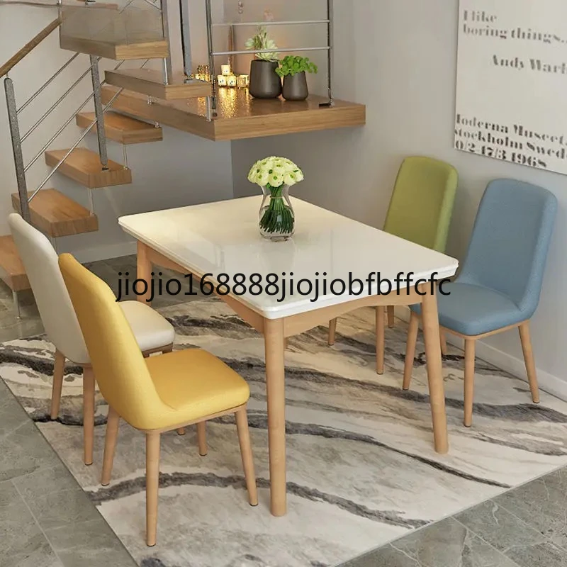 Suitable for combination of solid wood tables and chairs, modern minimalist tempered glass home rectangular dining label
