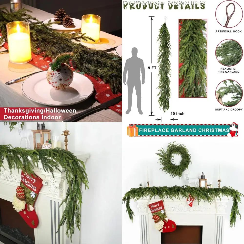 

Realistic 9 Ft Soft Cedar Garland - Natural Droopy Look for Christmas Mantle and Indoor Holiday Decor