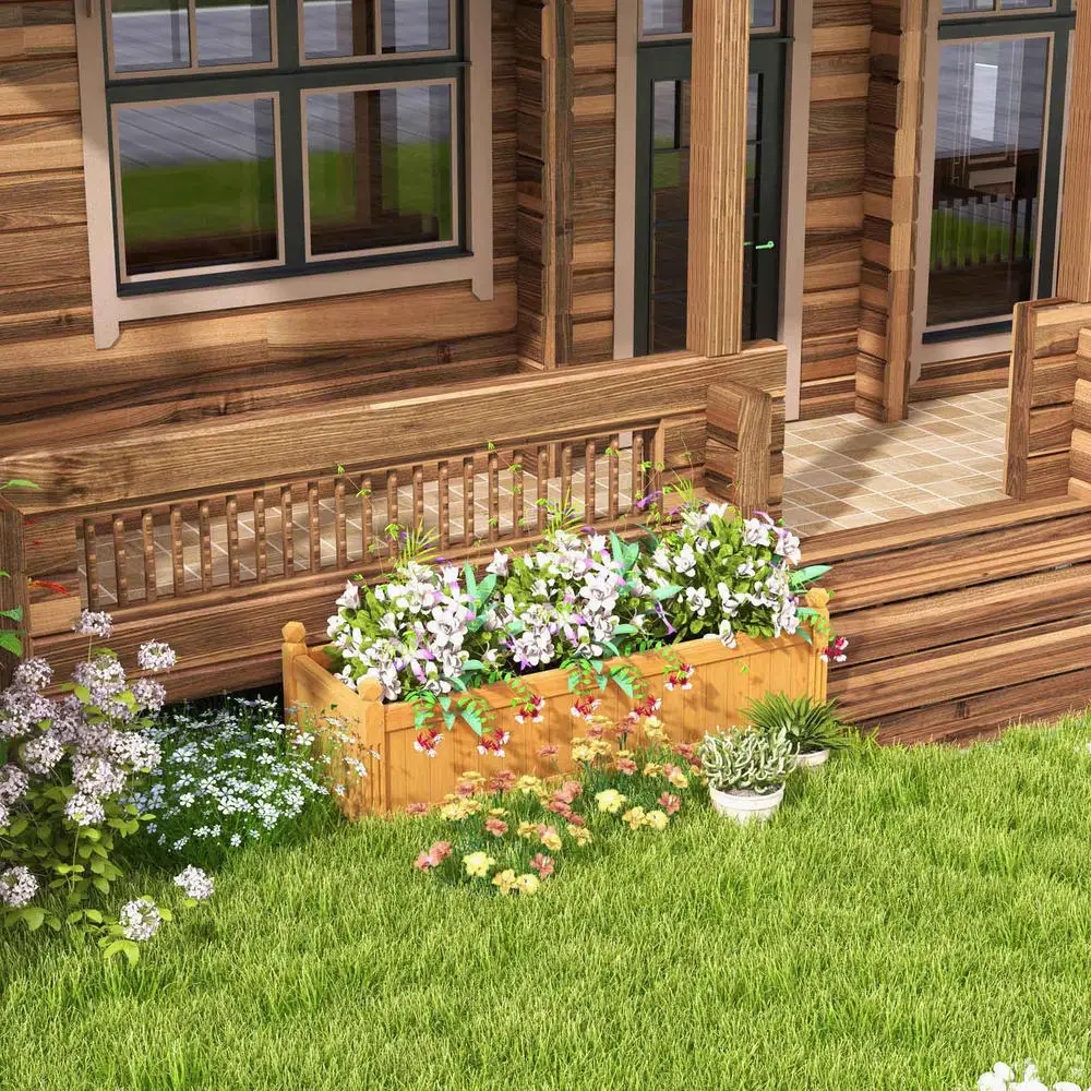 Wooden Rectangular Garden Bed With Drainage System-Natural