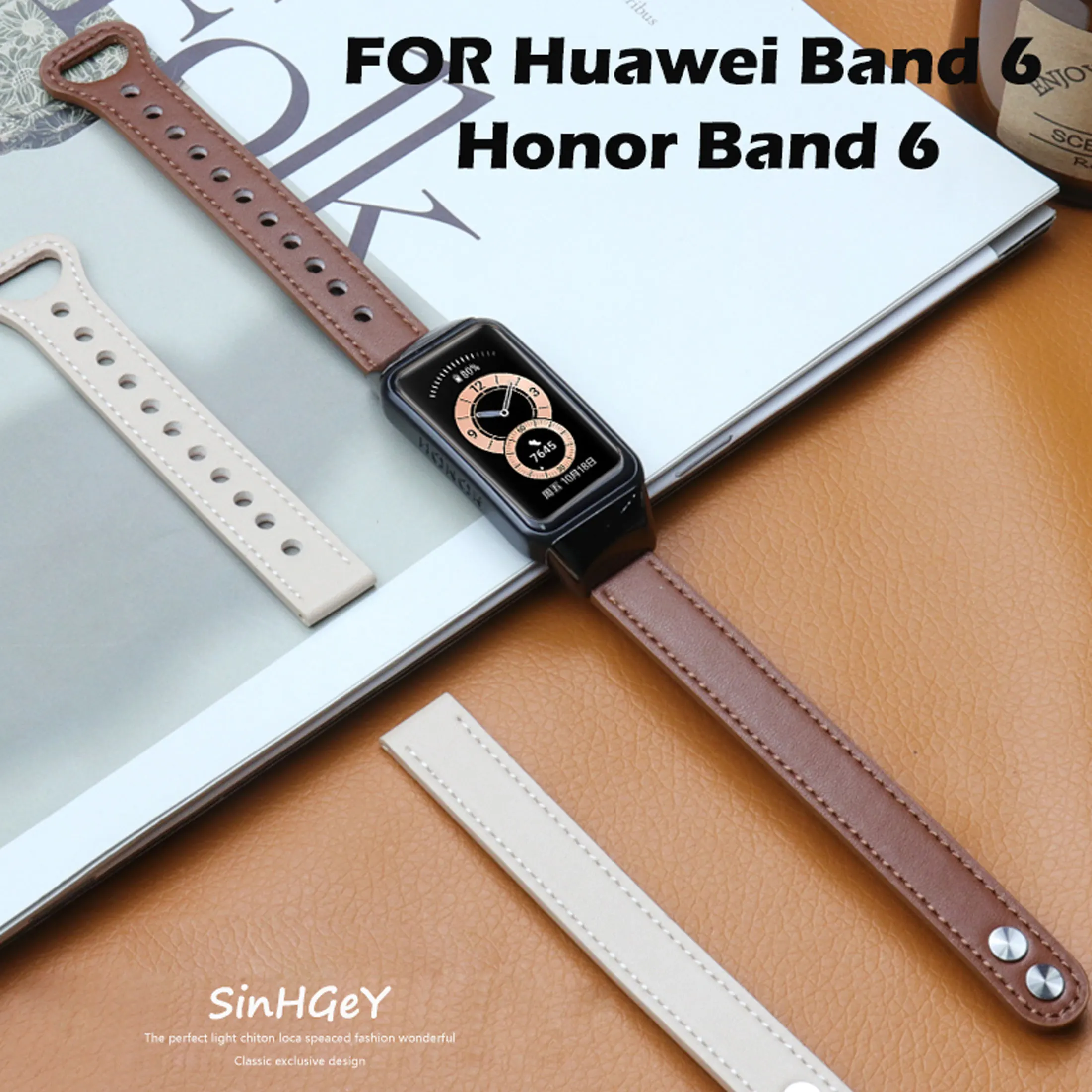 For Huawei Band 7 / 6 Strap Honor Band 6 Leather Strap Cowhide Replacement Wristband