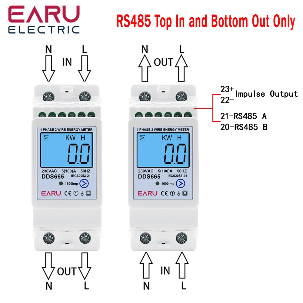 Multifunction 230V 100A Bi-Directional Energy Meter Reset Zero Kwh Solar PV Power Voltage Current Frequency RS485 Communication