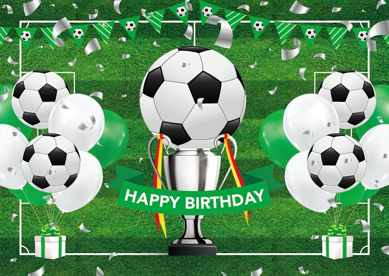 7x5FT Green Field Football Soccer Championship Goal Happy Birthday Custom Photo Studio Backdrop Background Vinyl 220cm X 150cm