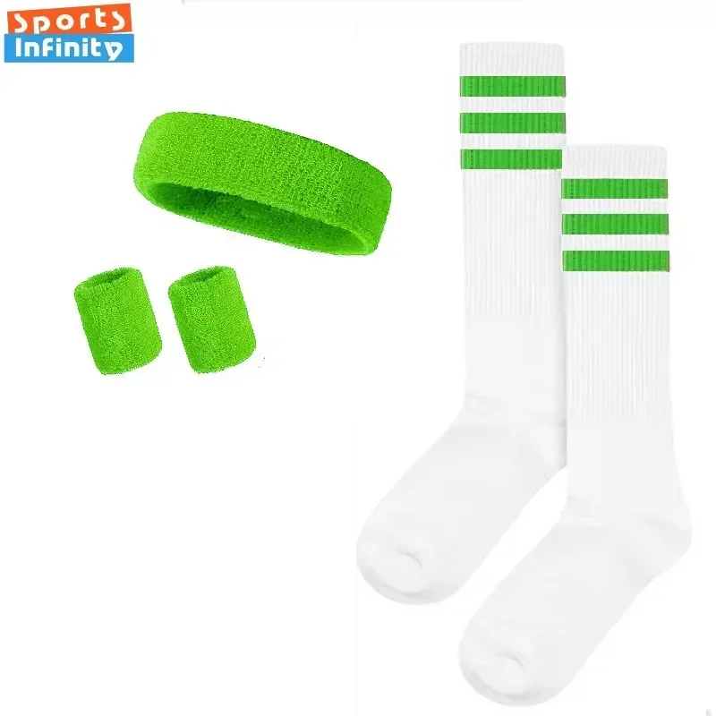 New Striped Solid Color Wrist Brace Hair Band Sport Socks Set Sweat-absorbing Headband Wristband Football Socks Wrist Straps Gym