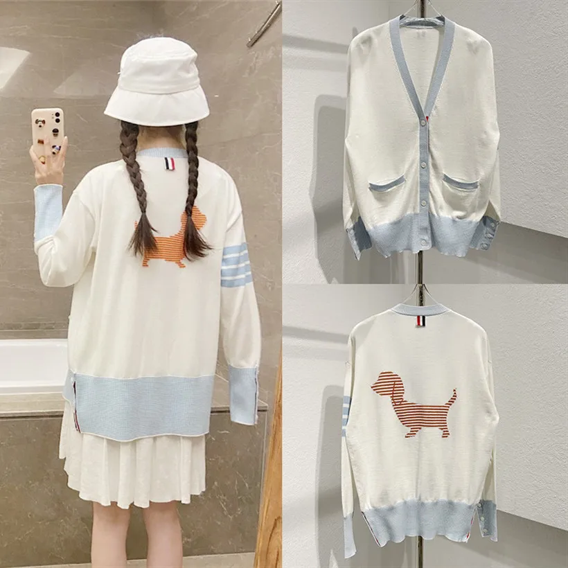 

High-End Version Walk in Butter System Four Bar Knitted Dog Jaet Oversize Open Cardigan Long Sve V-Ne Woolen Women's S...