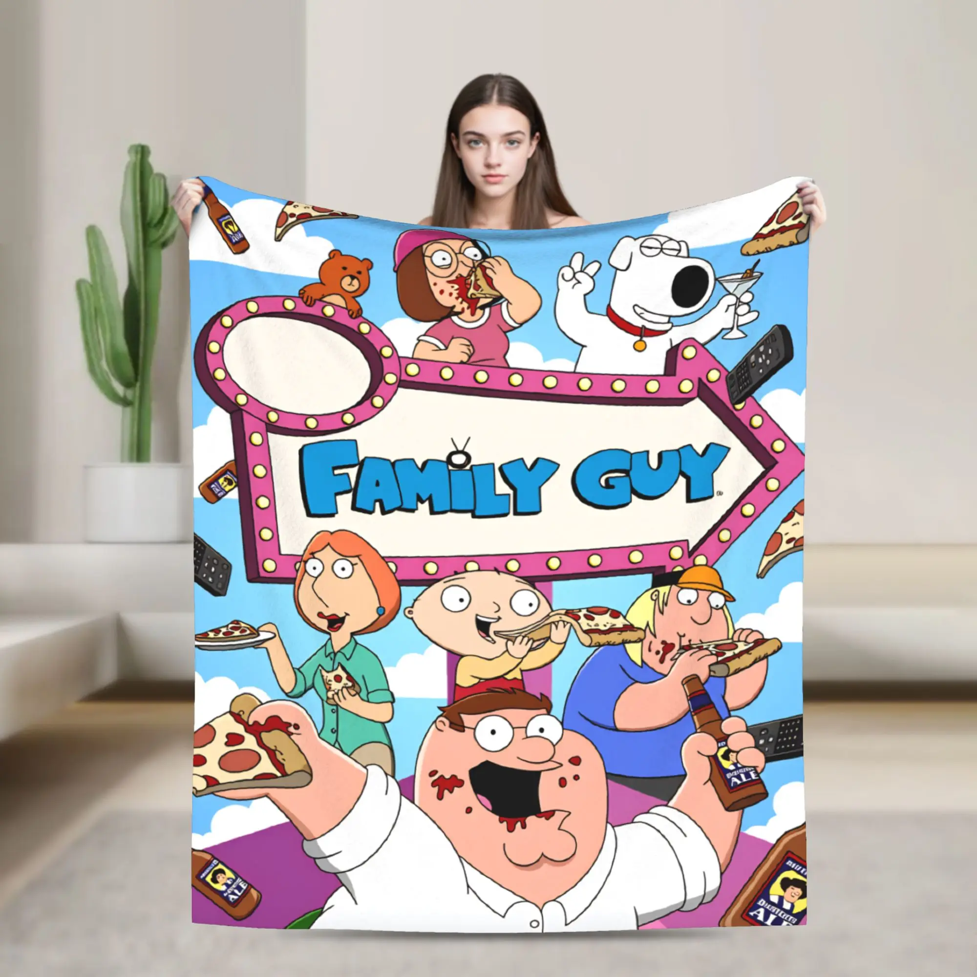 Families Cartoon Peter Griffin Guys Blanket  Super Soft Funny Plush Throw Blanket For Travel Office Flannel Bedspread Bed Cover