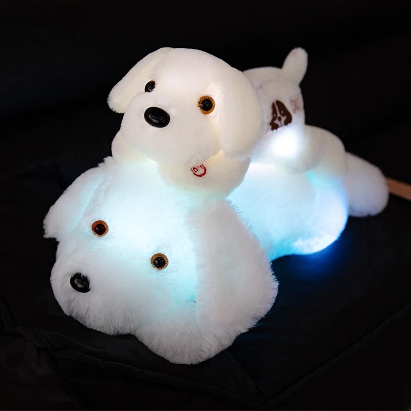 Lindo juguete electrónico de peluche para cachorro, Animal de peluche suave, perro, almohada para dormir, cojín con luz LED, muñeca suave brillante, juguetes para niños