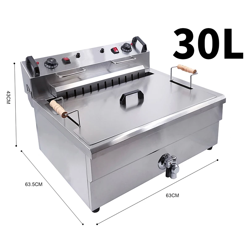 Electric 220V Deep Fryer Machine For Chips Chicken Large Capacity 20L 30L Frying Machine with Oil Drain Faucet 6000W