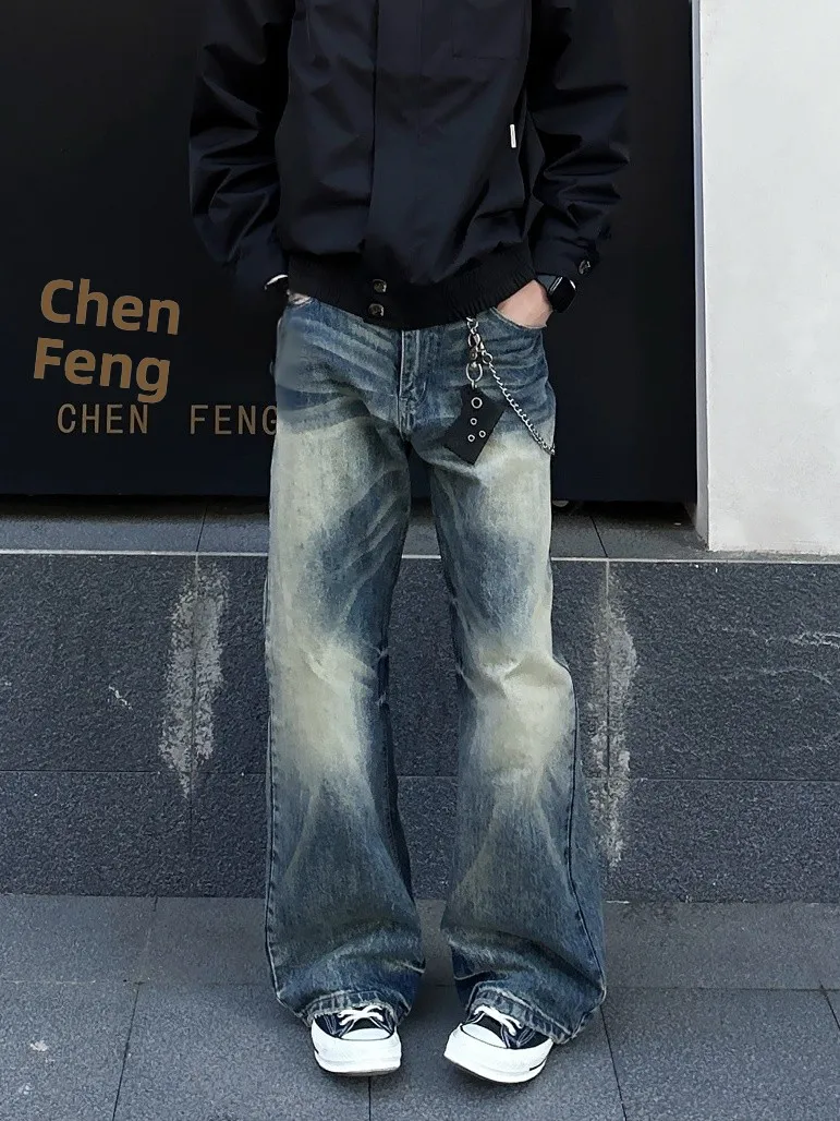 

Cleanfit Vintage High Waist Men's Jeans Loose Wide Leg A-Line Waed Denim Straight Cut Resistant Deformation