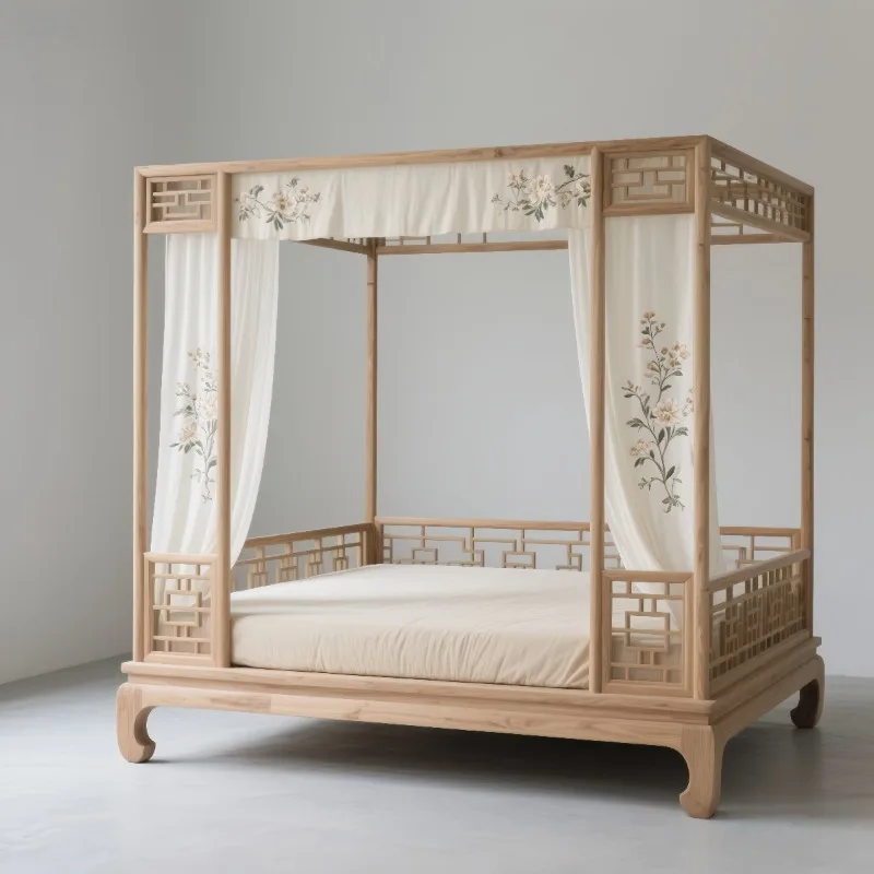 

New Chinese shelf bed Traditional old-fashioned solid wood antique four-poster bed 1.8 meters double bed
