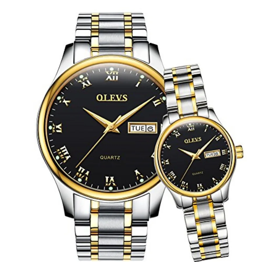 

OLEVS Valentines Couple Pair Quartz Watches Lumius Calendar Date Window 3ATM Waterproof, Casual Stainless Steel His and Hers Wr